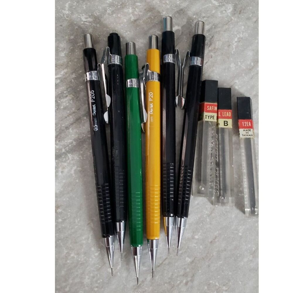 5 PENTEL P205 & 1 P20 Mechanical Drafting Pencils 0.5 mm Black, Japan made